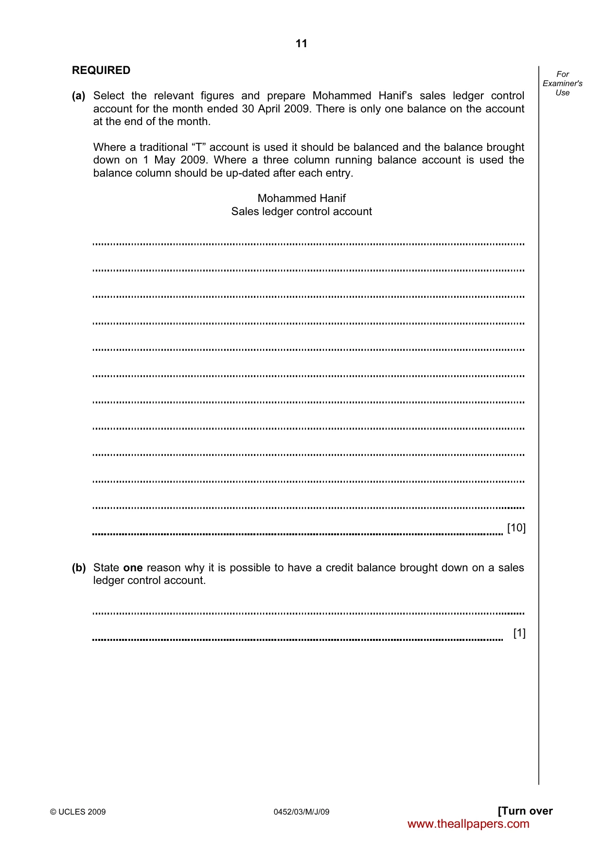 Cambridge IGCSE Accounting 0452 2009 May/June Paper 3 · Variant 1 question paper, page 11 of 24