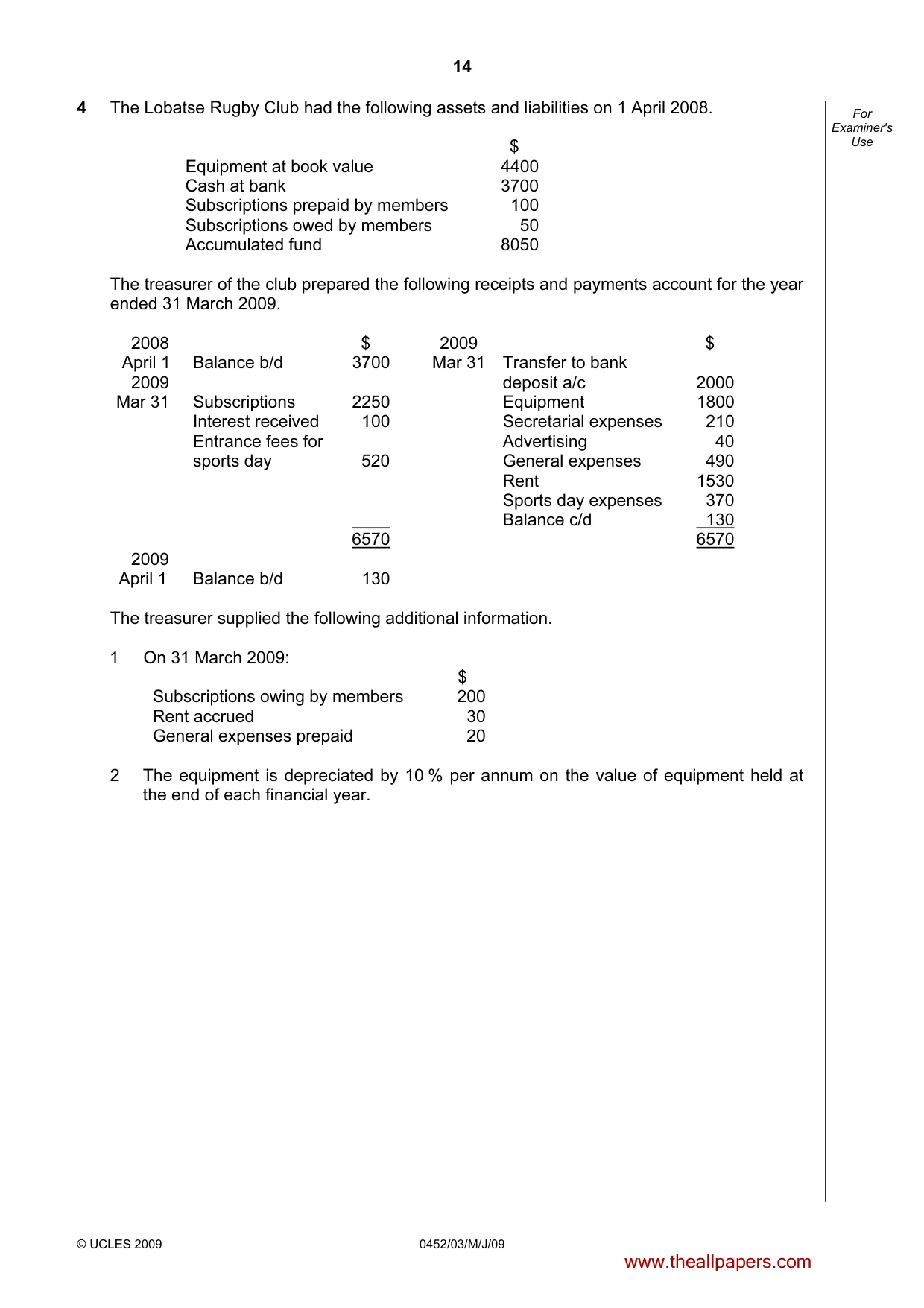 Cambridge IGCSE Accounting 0452 2009 May/June Paper 3 · Variant 1 question paper, page 14 of 24