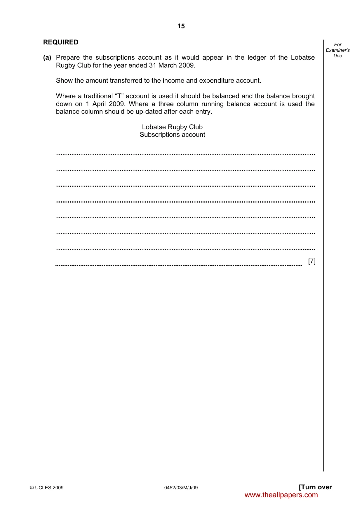 Cambridge IGCSE Accounting 0452 2009 May/June Paper 3 · Variant 1 question paper, page 15 of 24