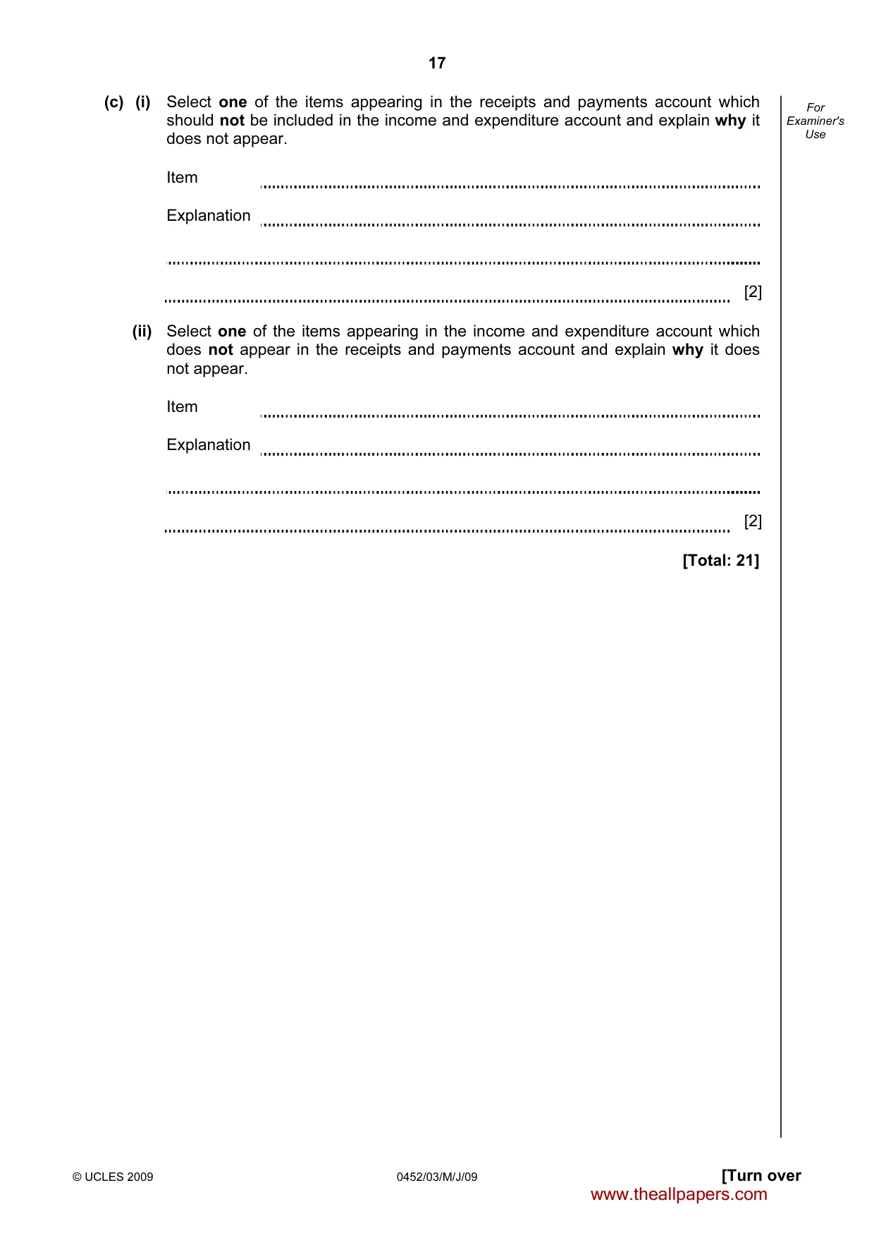 Cambridge IGCSE Accounting 0452 2009 May/June Paper 3 · Variant 1 question paper, page 17 of 24