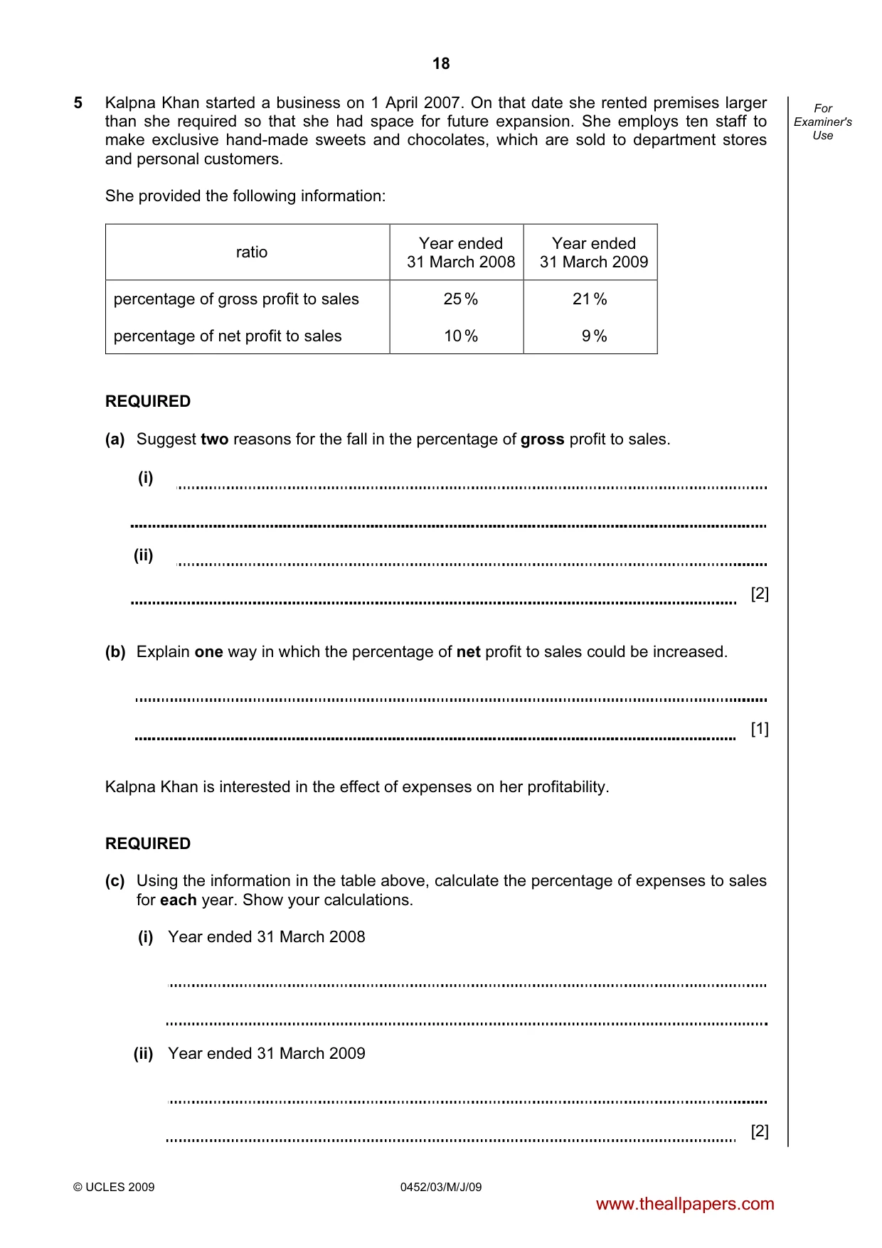 Cambridge IGCSE Accounting 0452 2009 May/June Paper 3 · Variant 1 question paper, page 18 of 24
