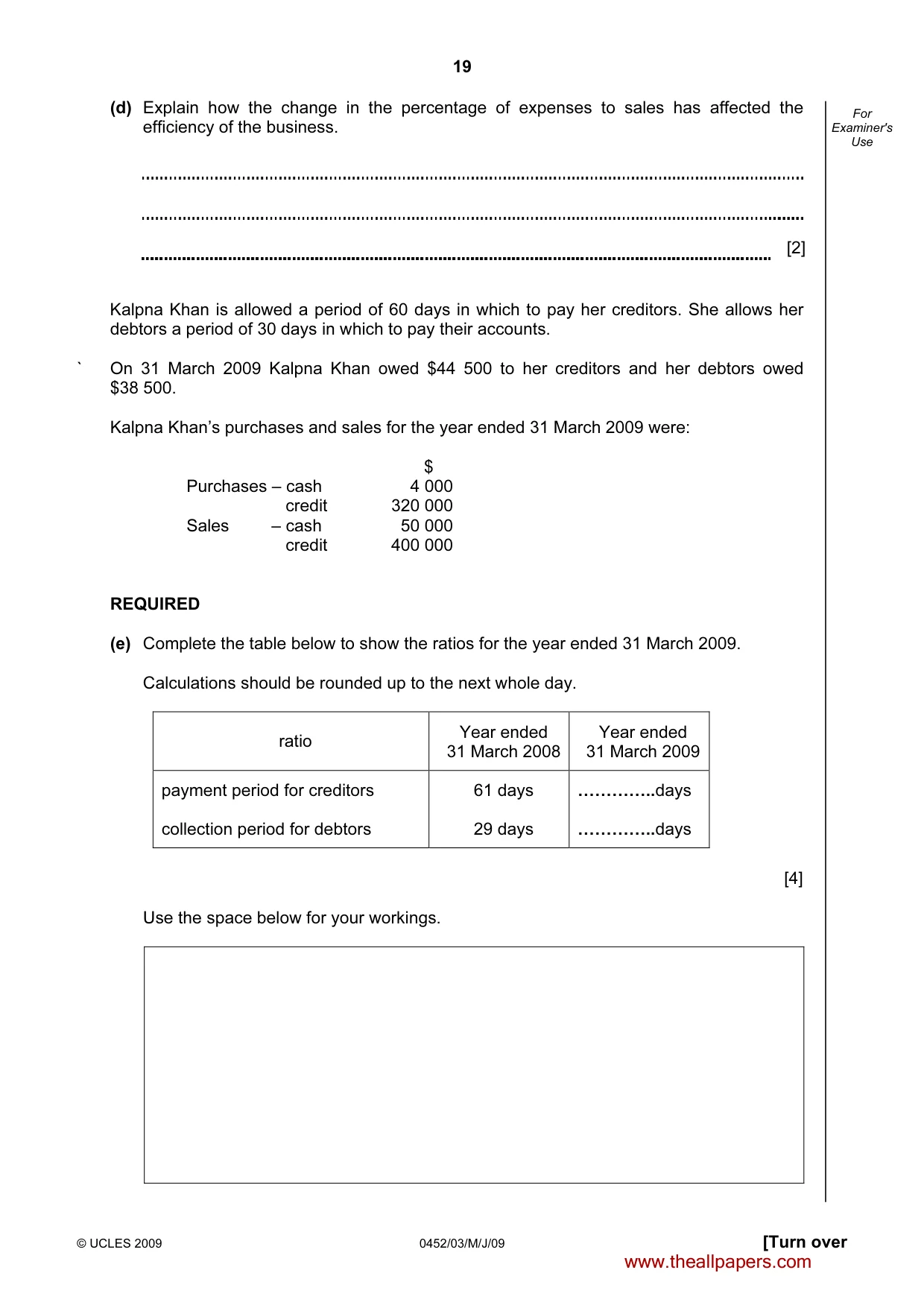 Cambridge IGCSE Accounting 0452 2009 May/June Paper 3 · Variant 1 question paper, page 19 of 24