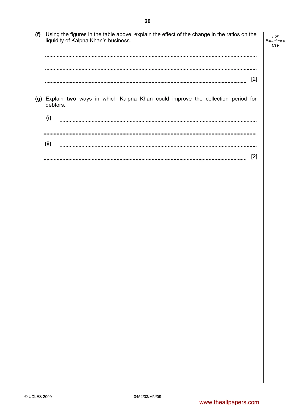Cambridge IGCSE Accounting 0452 2009 May/June Paper 3 · Variant 1 question paper, page 20 of 24