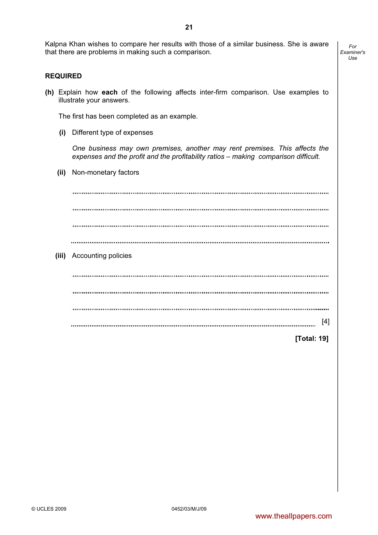 Cambridge IGCSE Accounting 0452 2009 May/June Paper 3 · Variant 1 question paper, page 21 of 24