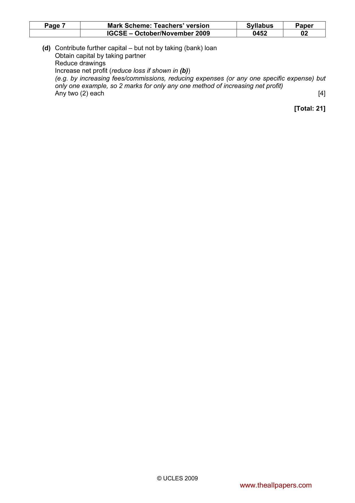Mark scheme, page 7 of 7