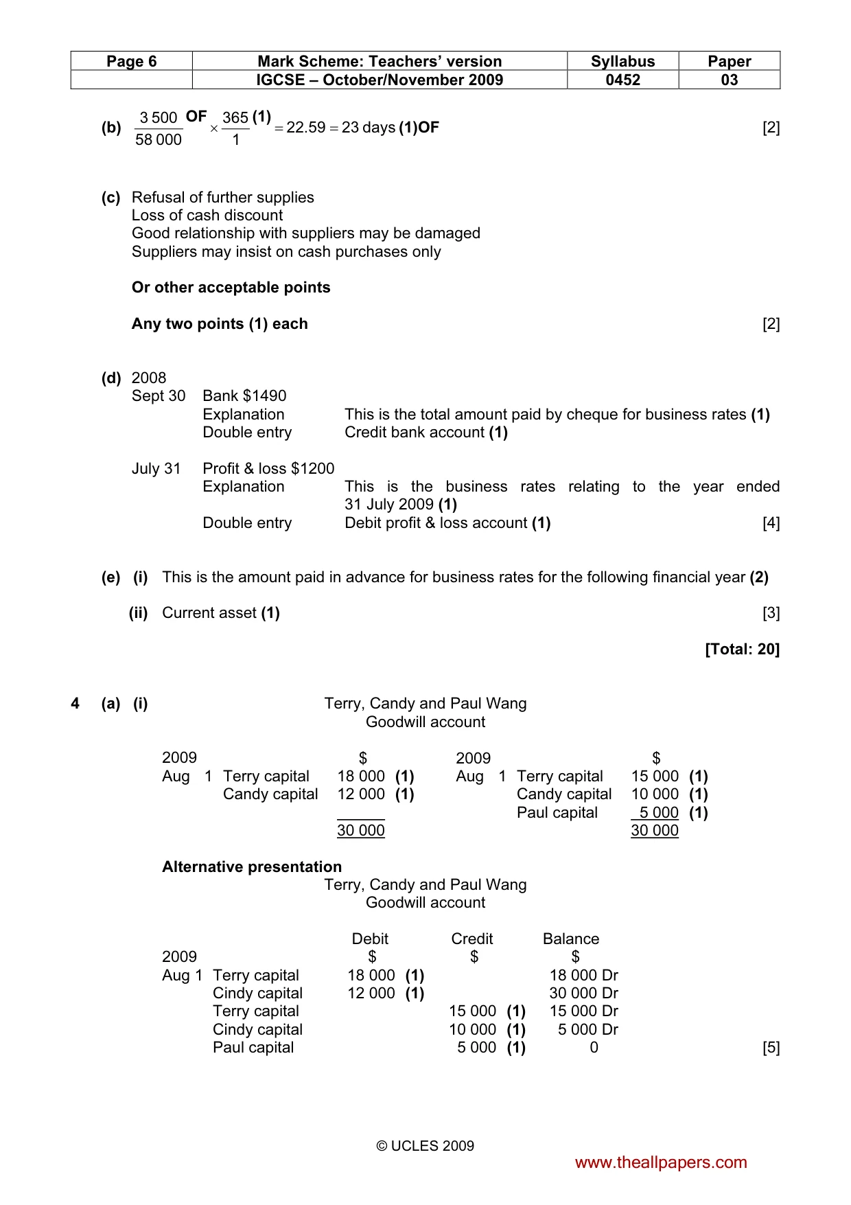 Mark scheme, page 6 of 9