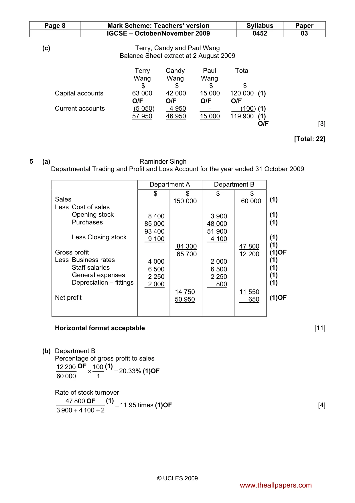 Mark scheme, page 8 of 9