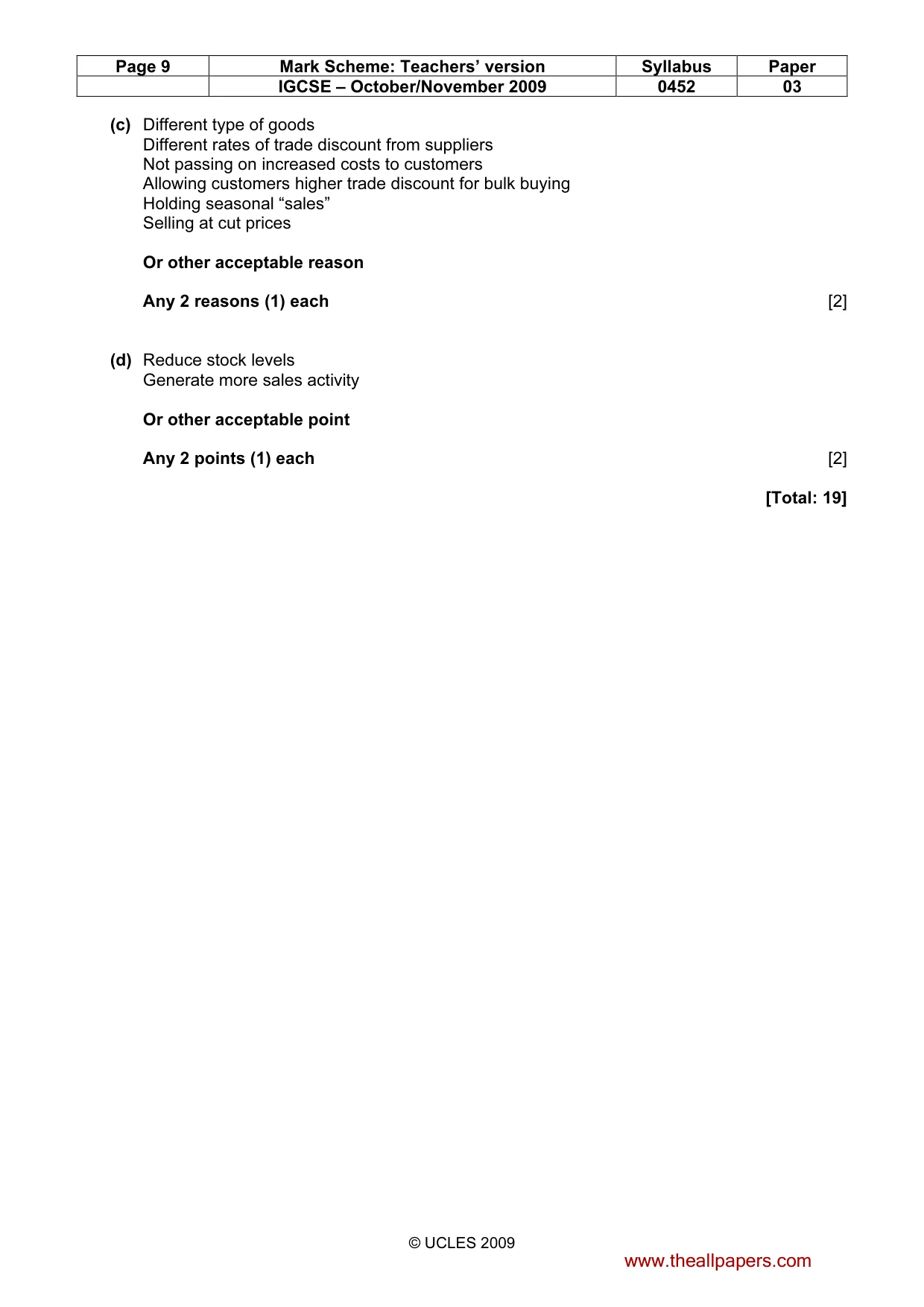 Mark scheme, page 9 of 9