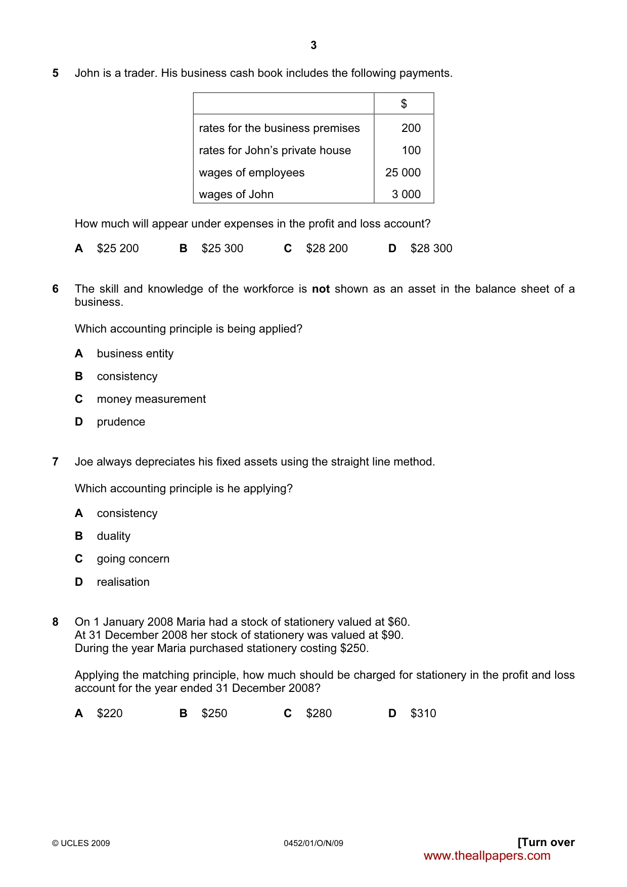 Cambridge IGCSE Accounting 0452 2009 Oct/Nov Paper 1 · Variant 1 question paper, page 3 of 12