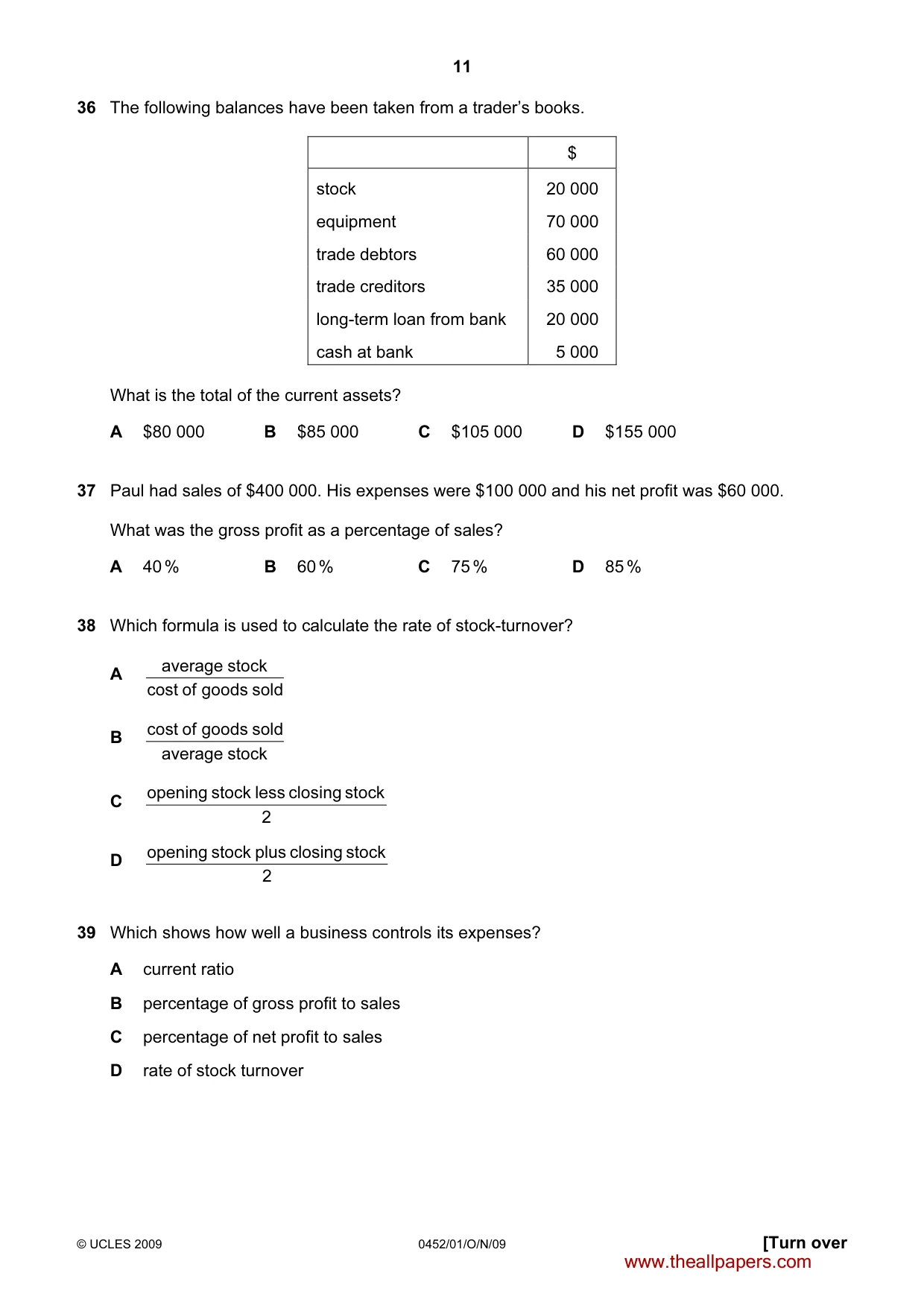 Cambridge IGCSE Accounting 0452 2009 Oct/Nov Paper 1 · Variant 1 question paper, page 11 of 12