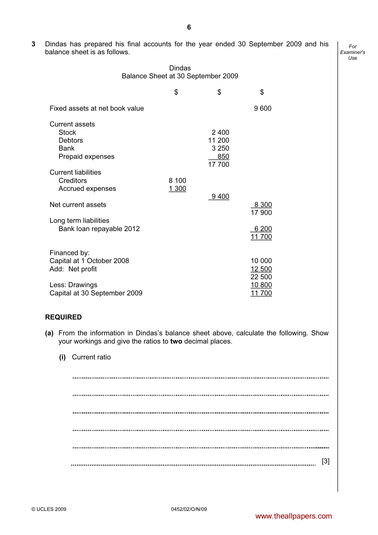 Cambridge IGCSE Accounting 0452 2009 Oct/Nov Paper 2 · Variant 1 question paper, page 6 of 16
