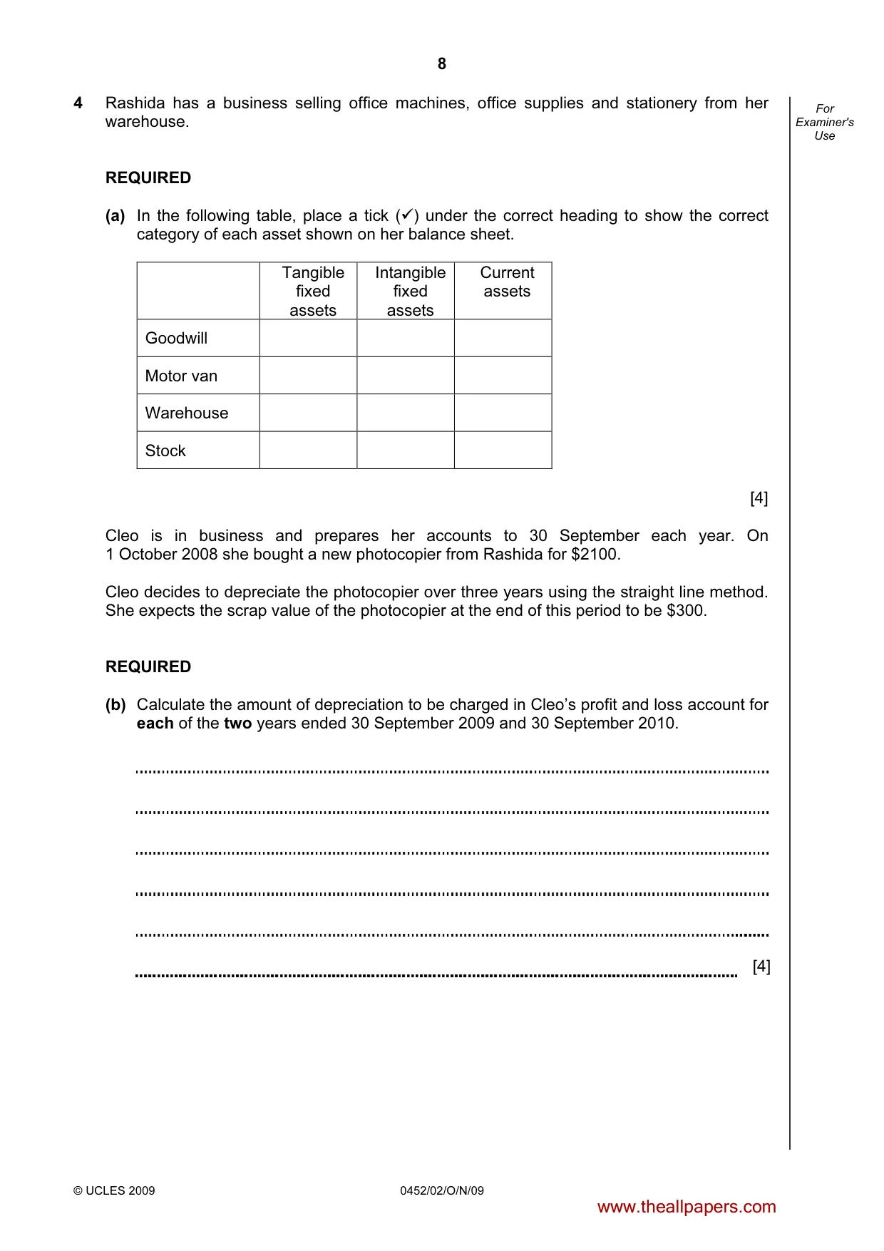 Cambridge IGCSE Accounting 0452 2009 Oct/Nov Paper 2 · Variant 1 question paper, page 8 of 16
