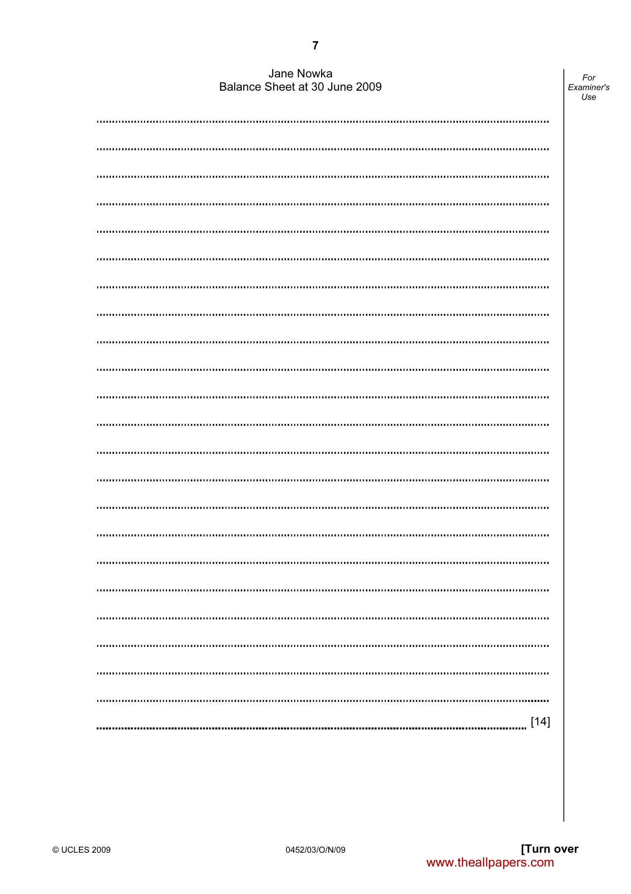 Cambridge IGCSE Accounting 0452 2009 Oct/Nov Paper 3 · Variant 1 question paper, page 7 of 20