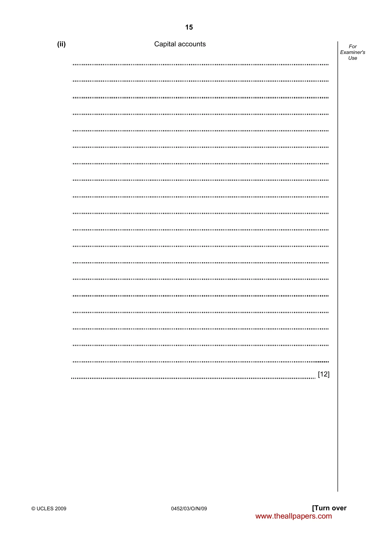 Cambridge IGCSE Accounting 0452 2009 Oct/Nov Paper 3 · Variant 1 question paper, page 15 of 20