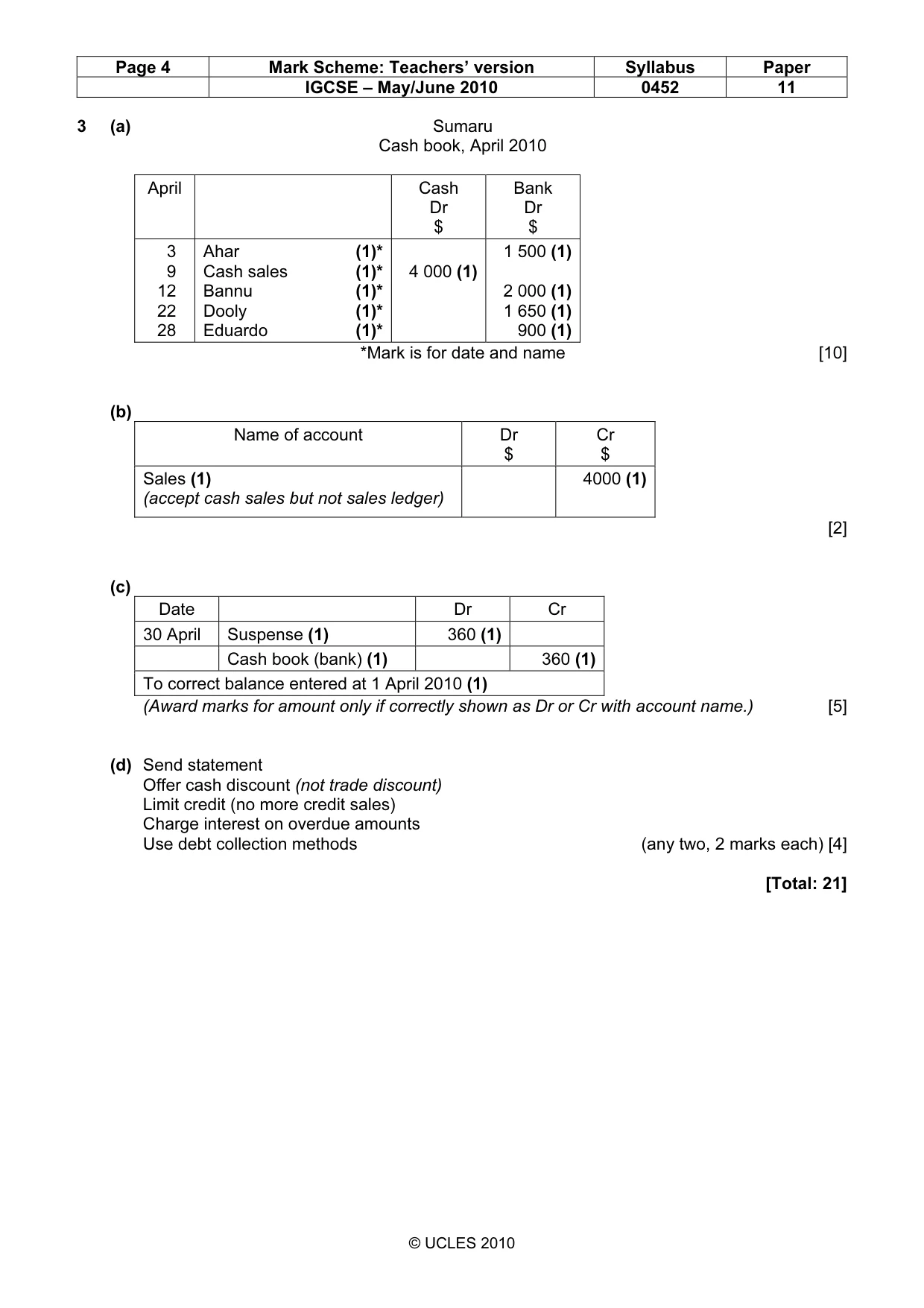 Mark scheme, page 4 of 7