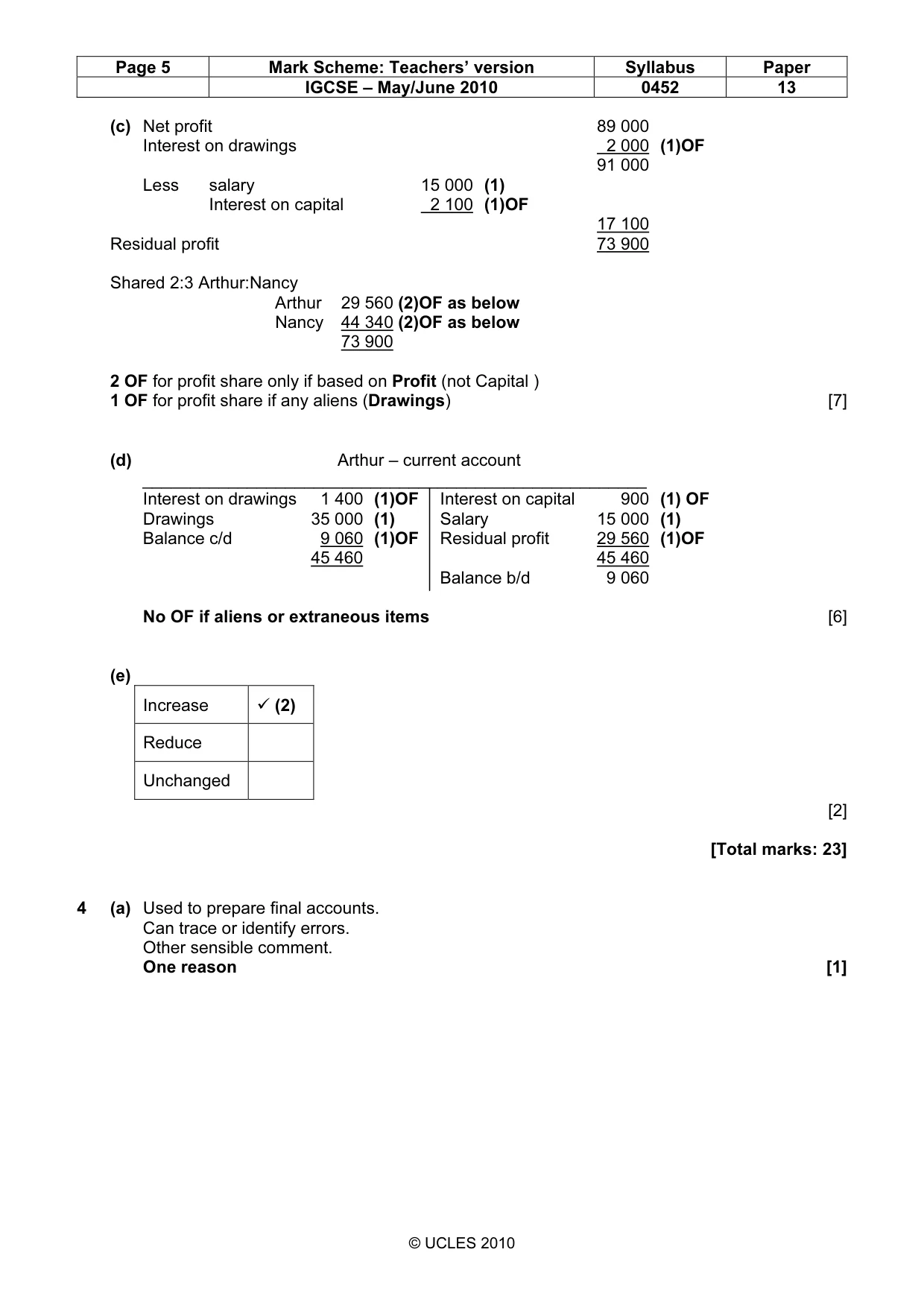 Mark scheme, page 5 of 9