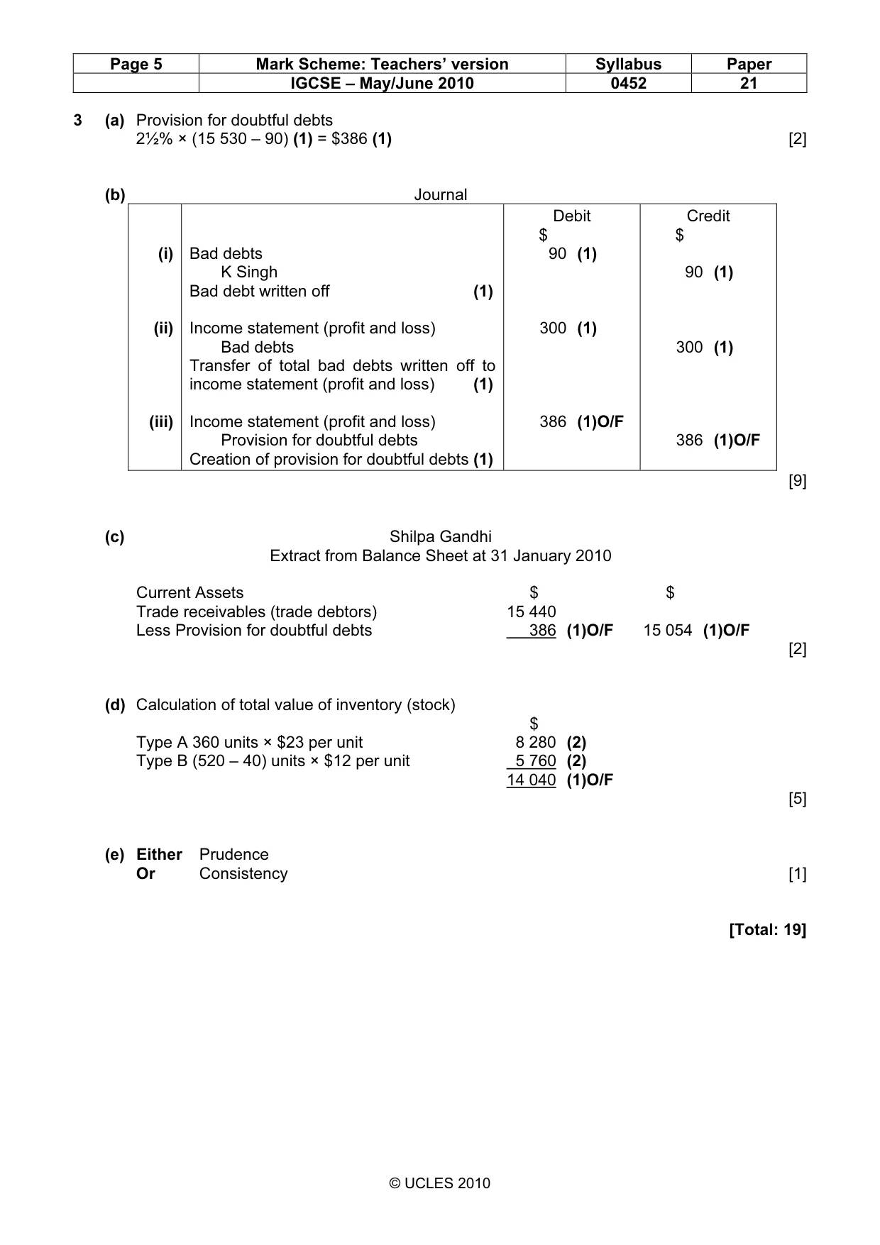 Mark scheme, page 5 of 8