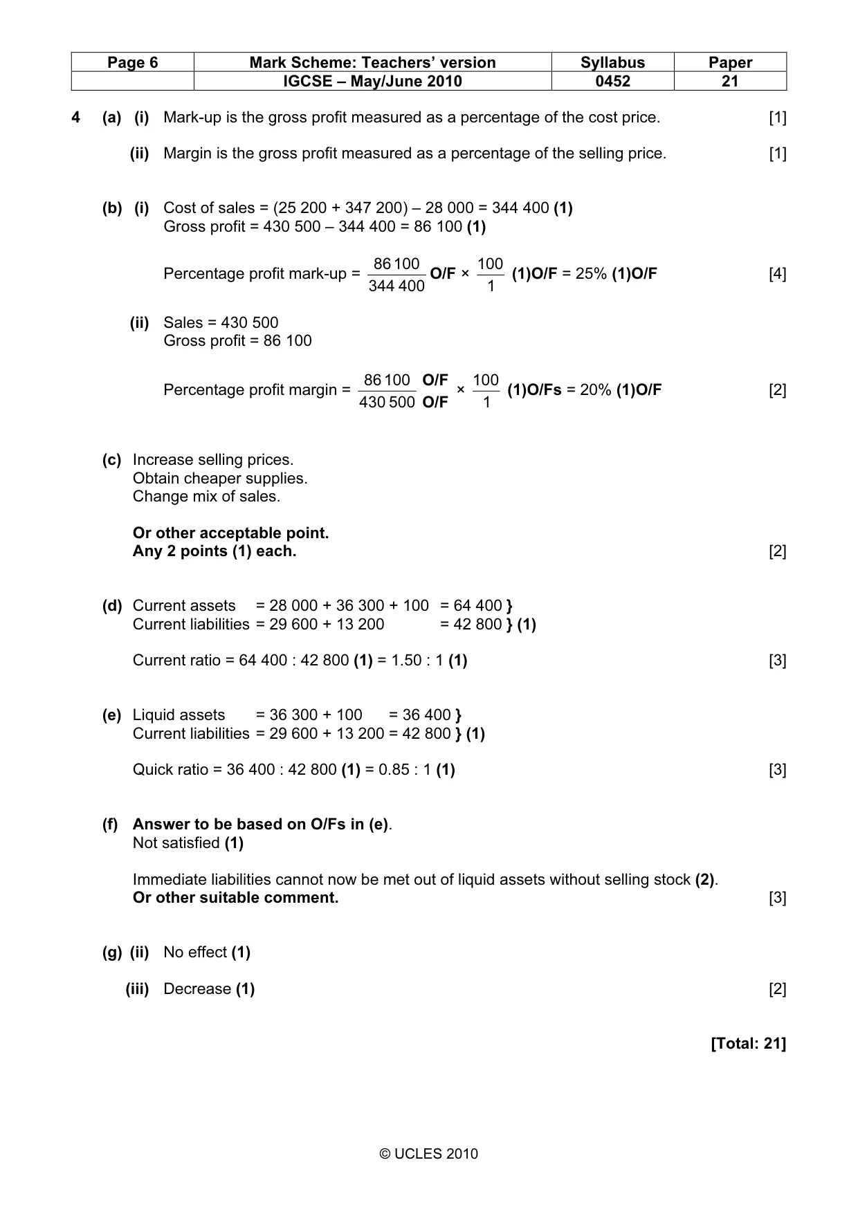 Mark scheme, page 6 of 8