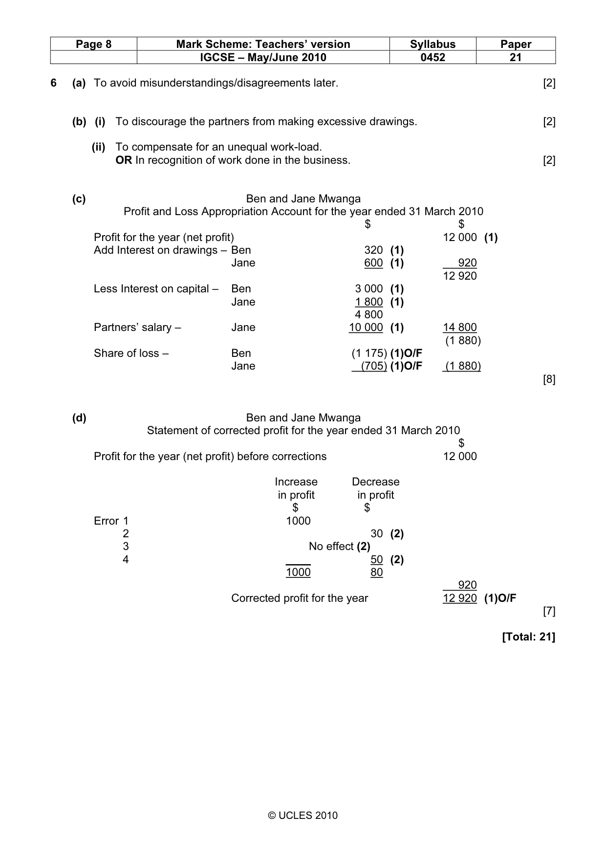 Mark scheme, page 8 of 8