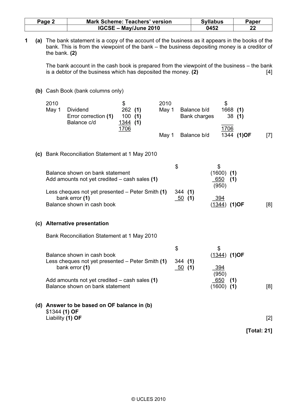Mark scheme, page 2 of 7