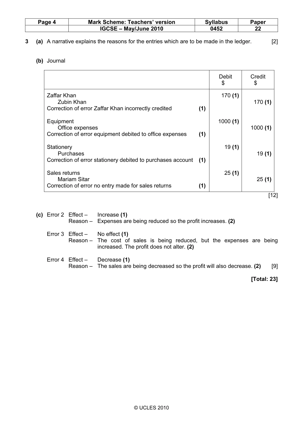 Mark scheme, page 4 of 7