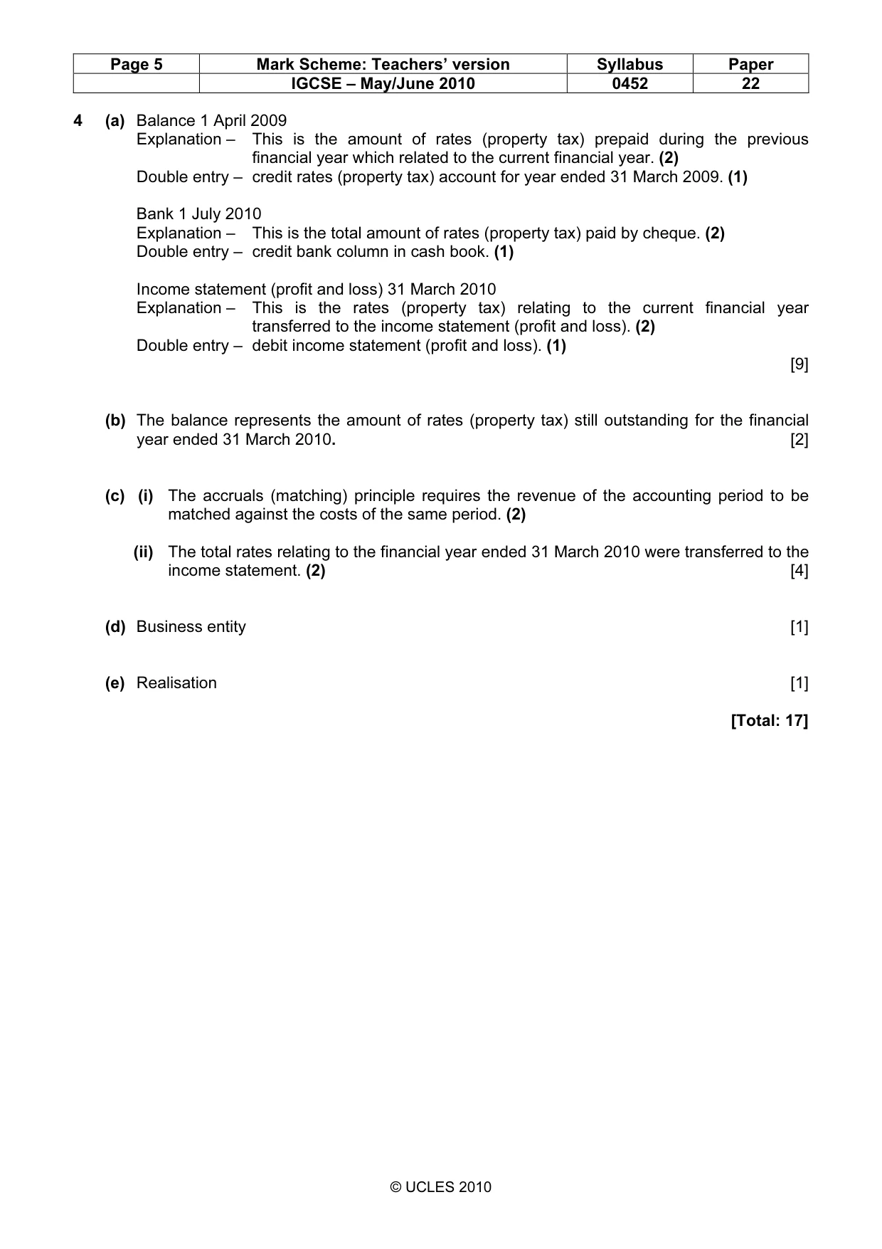 Mark scheme, page 5 of 7