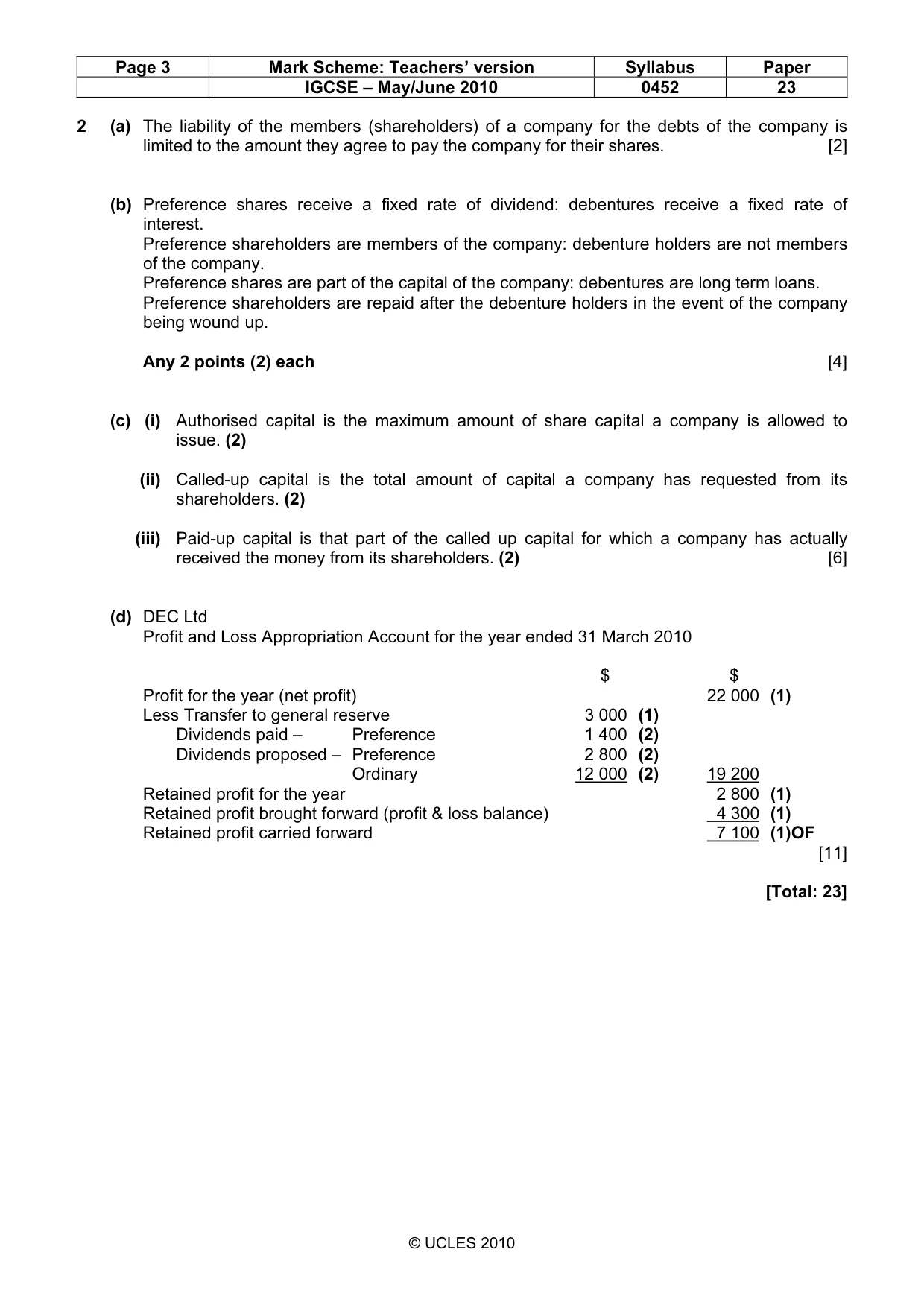 Mark scheme, page 3 of 7