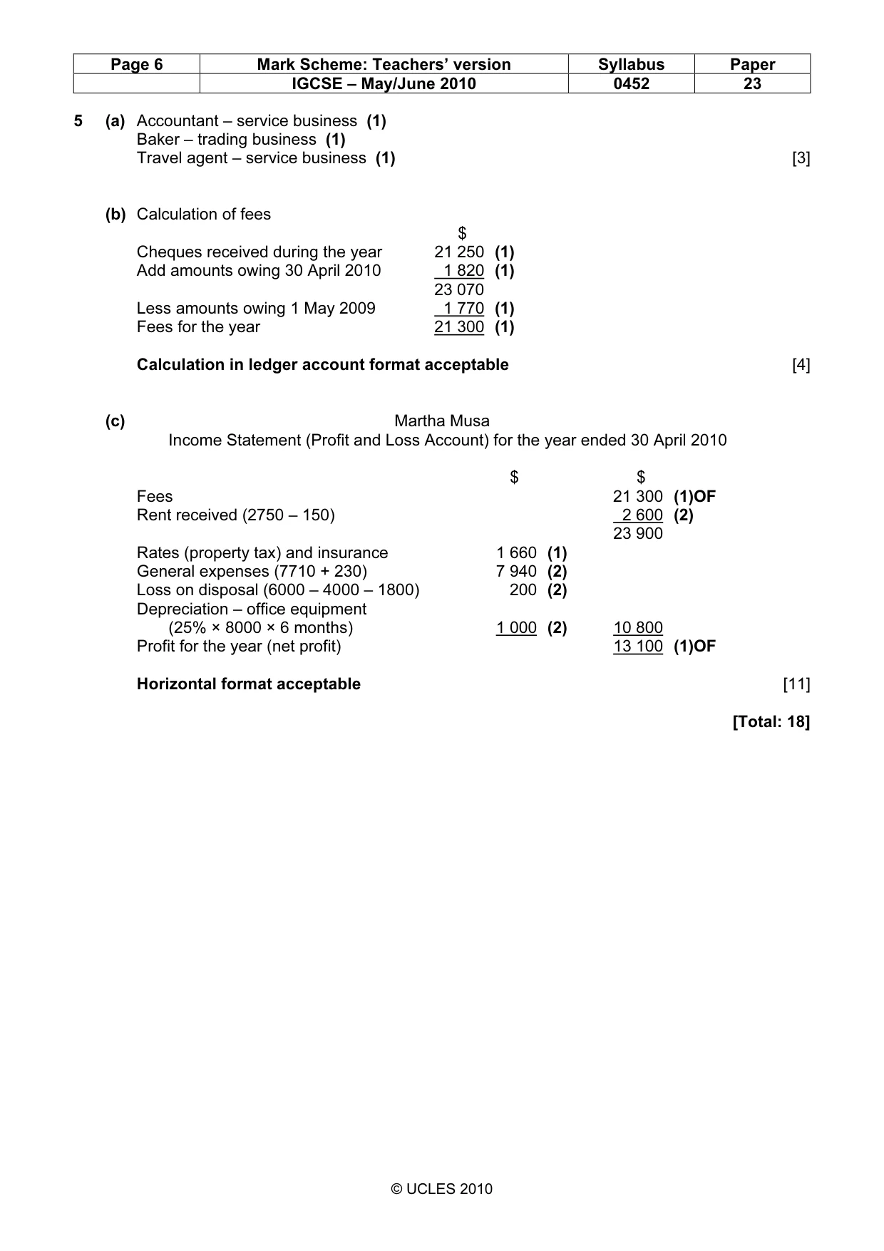 Mark scheme, page 6 of 7