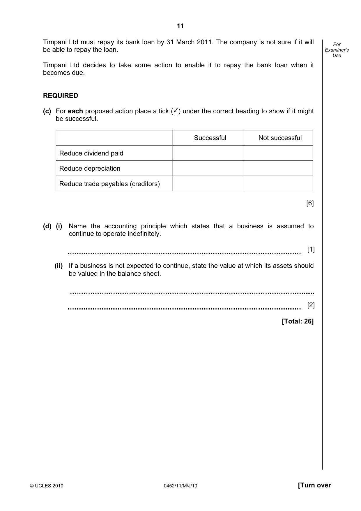 Cambridge IGCSE Accounting 0452 2010 May/June Paper 1 · Variant 1 question paper, page 11 of 16