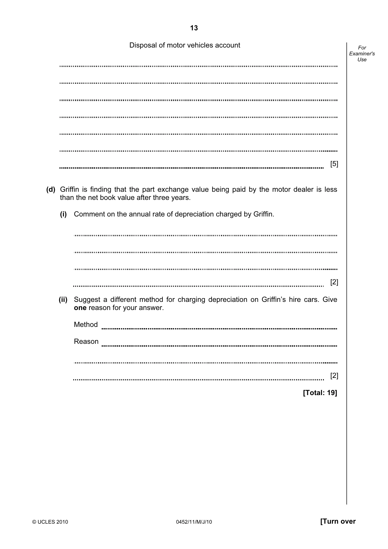 Cambridge IGCSE Accounting 0452 2010 May/June Paper 1 · Variant 1 question paper, page 13 of 16