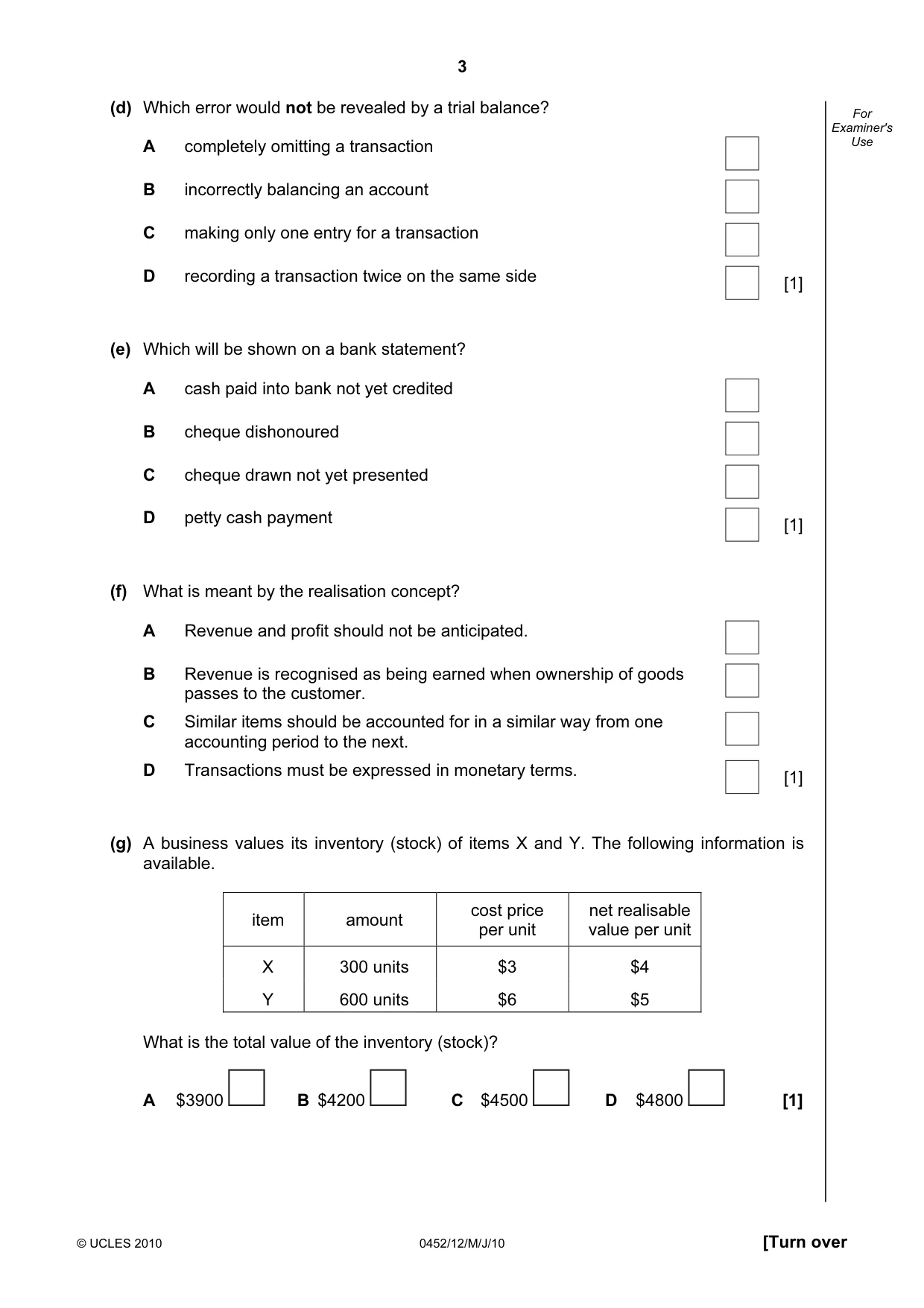 Cambridge IGCSE Accounting 0452 2010 May/June Paper 1 · Variant 2 question paper, page 3 of 20