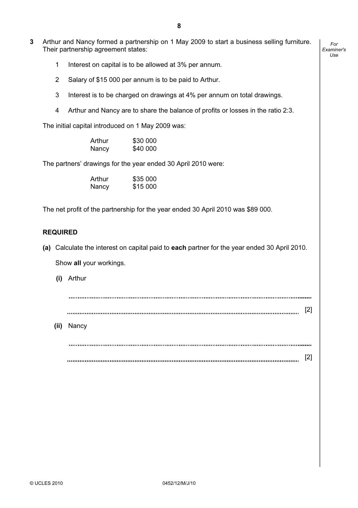 Cambridge IGCSE Accounting 0452 2010 May/June Paper 1 · Variant 2 question paper, page 8 of 20