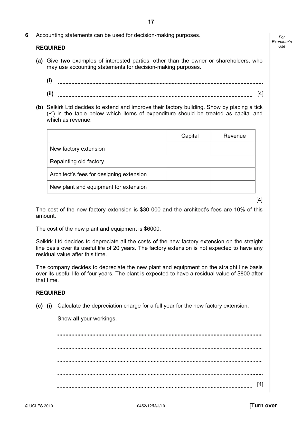 Cambridge IGCSE Accounting 0452 2010 May/June Paper 1 · Variant 2 question paper, page 17 of 20