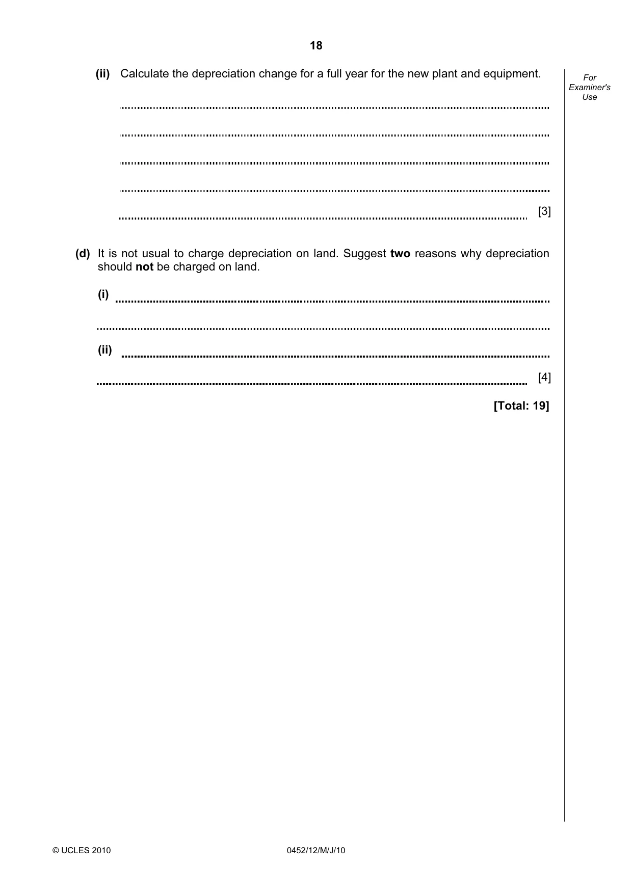 Cambridge IGCSE Accounting 0452 2010 May/June Paper 1 · Variant 2 question paper, page 18 of 20