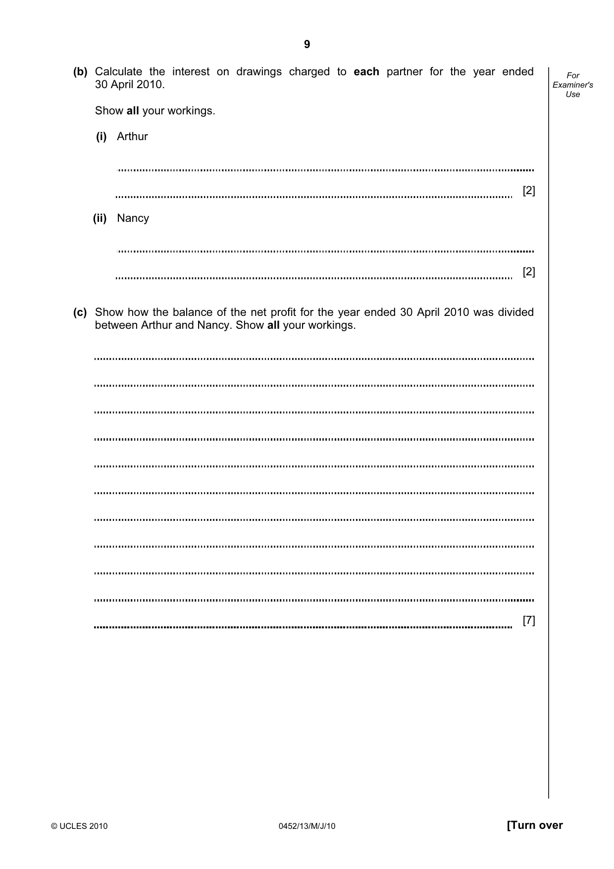 Cambridge IGCSE Accounting 0452 2010 May/June Paper 1 · Variant 3 question paper, page 9 of 20