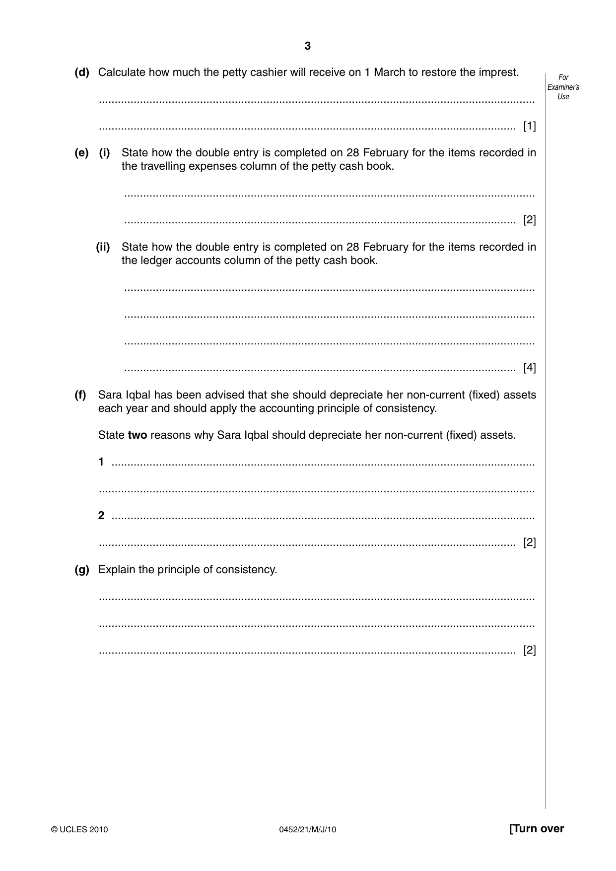 Cambridge IGCSE Accounting 0452 2010 May/June Paper 2 · Variant 1 question paper, page 3 of 20
