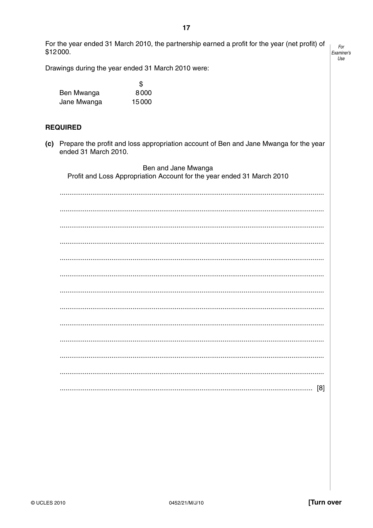 Cambridge IGCSE Accounting 0452 2010 May/June Paper 2 · Variant 1 question paper, page 17 of 20