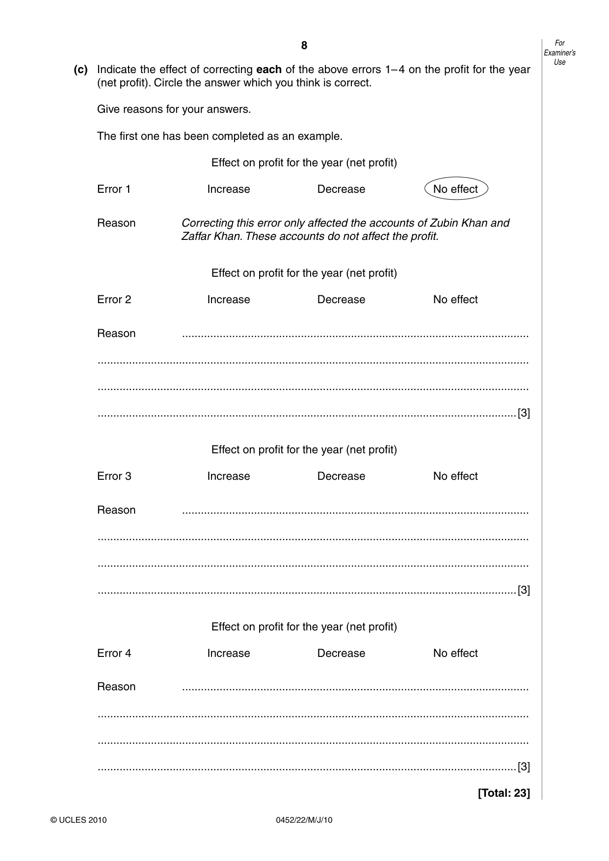 Cambridge IGCSE Accounting 0452 2010 May/June Paper 2 · Variant 2 question paper, page 8 of 16