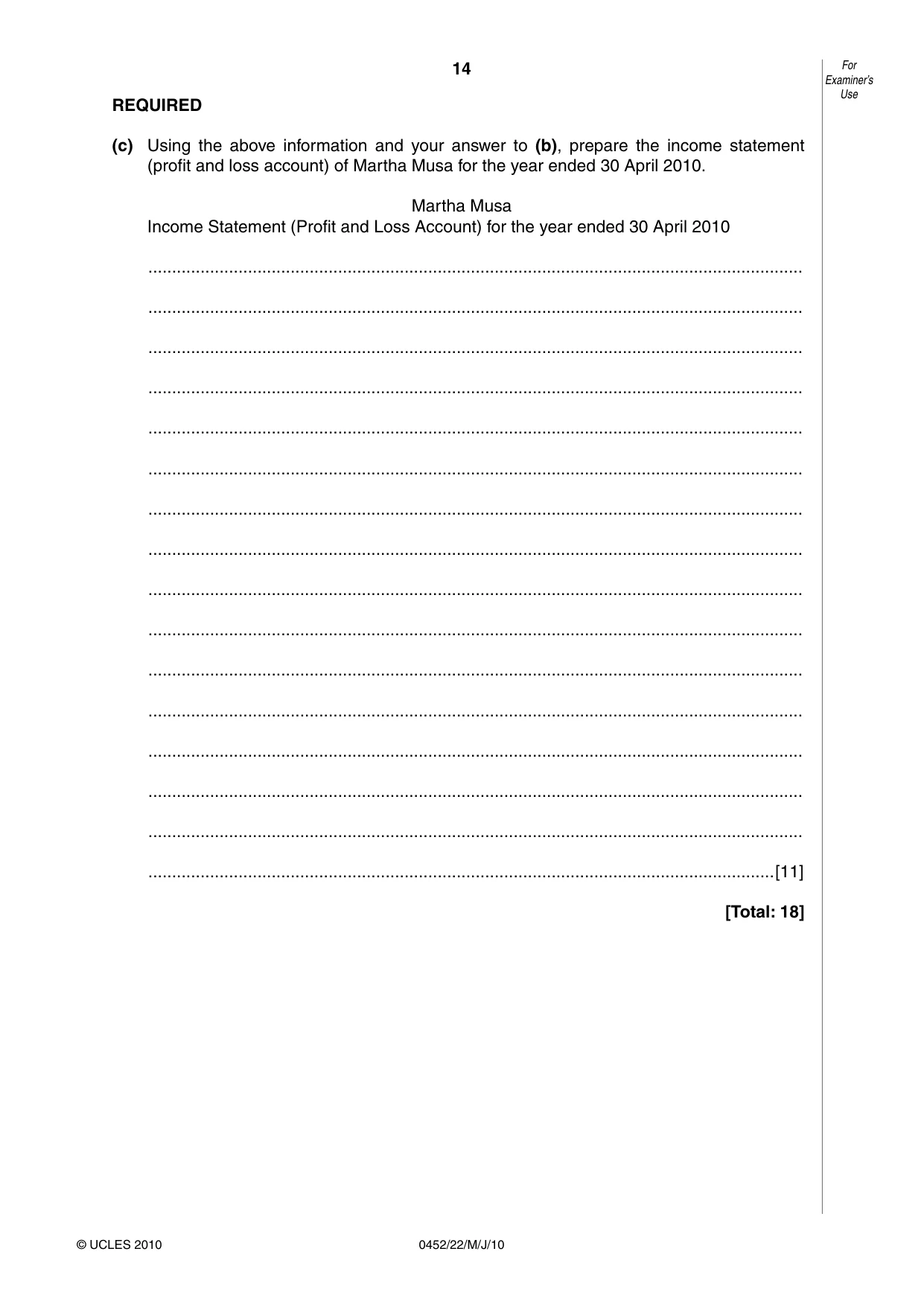 Cambridge IGCSE Accounting 0452 2010 May/June Paper 2 · Variant 2 question paper, page 14 of 16