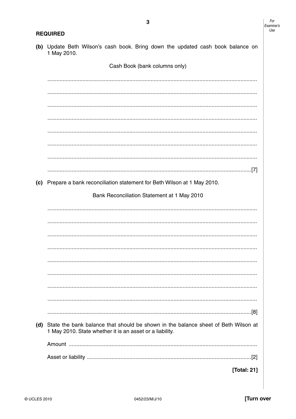 Cambridge IGCSE Accounting 0452 2010 May/June Paper 2 · Variant 3 question paper, page 3 of 16
