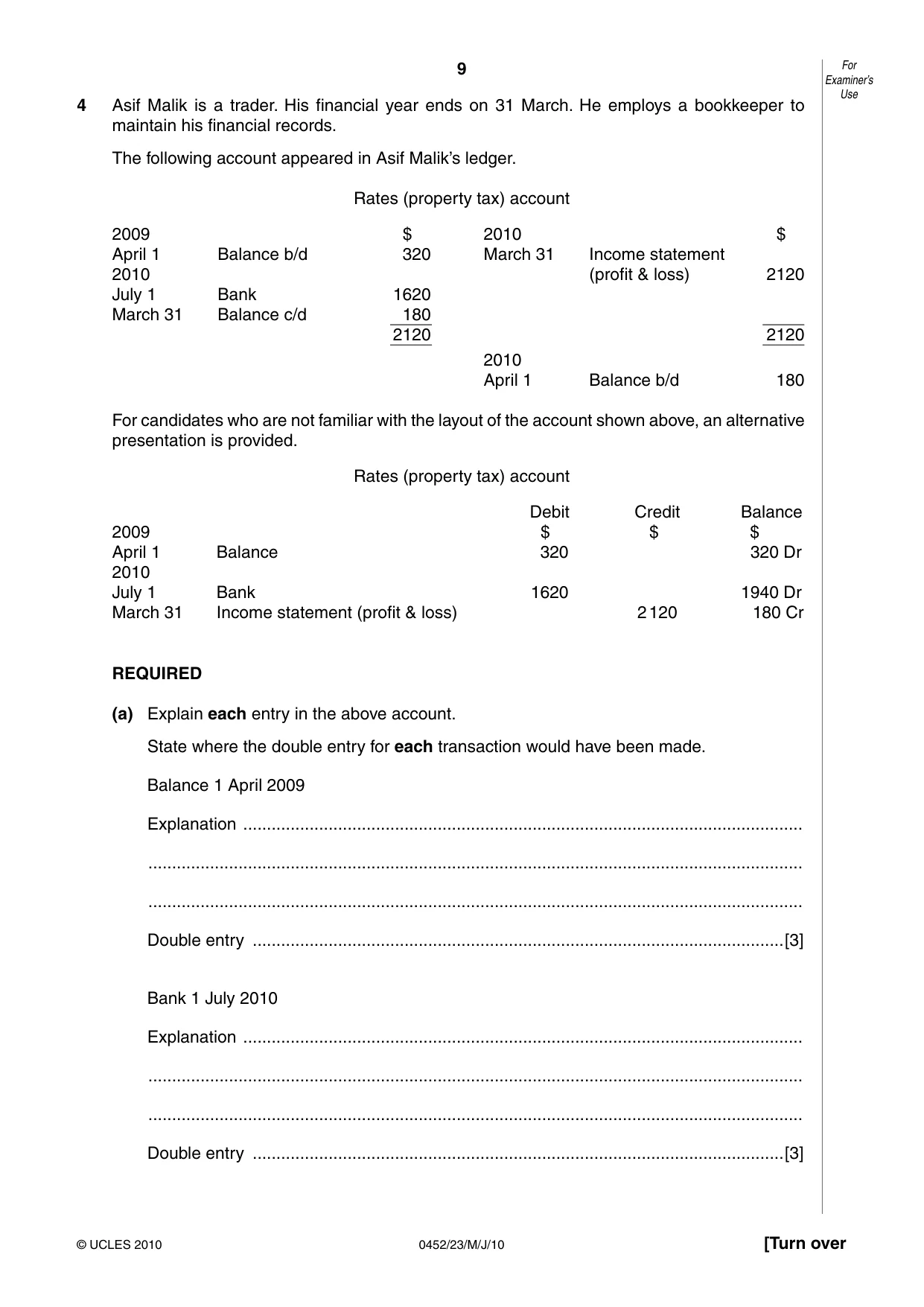 Cambridge IGCSE Accounting 0452 2010 May/June Paper 2 · Variant 3 question paper, page 9 of 16