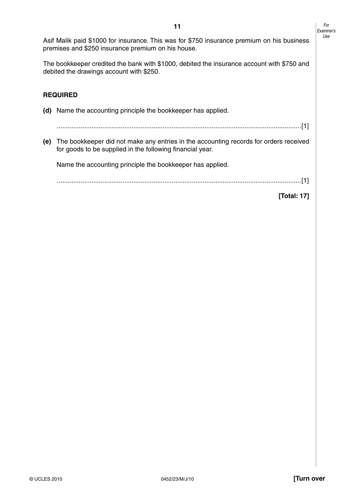 Cambridge IGCSE Accounting 0452 2010 May/June Paper 2 · Variant 3 question paper, page 11 of 16