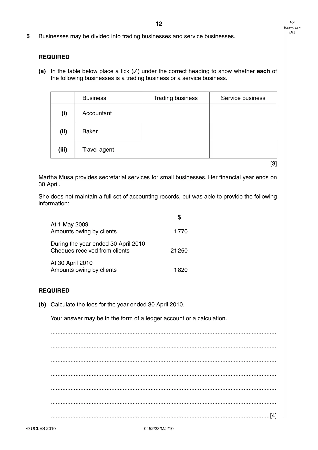 Cambridge IGCSE Accounting 0452 2010 May/June Paper 2 · Variant 3 question paper, page 12 of 16