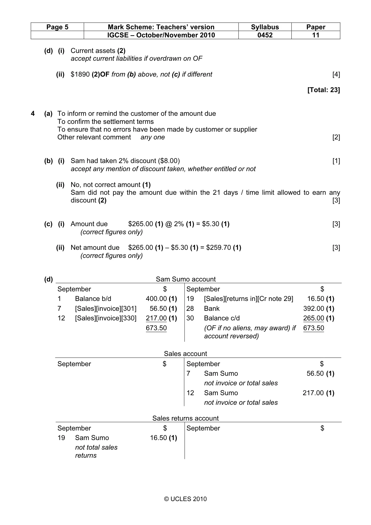 Mark scheme, page 5 of 8