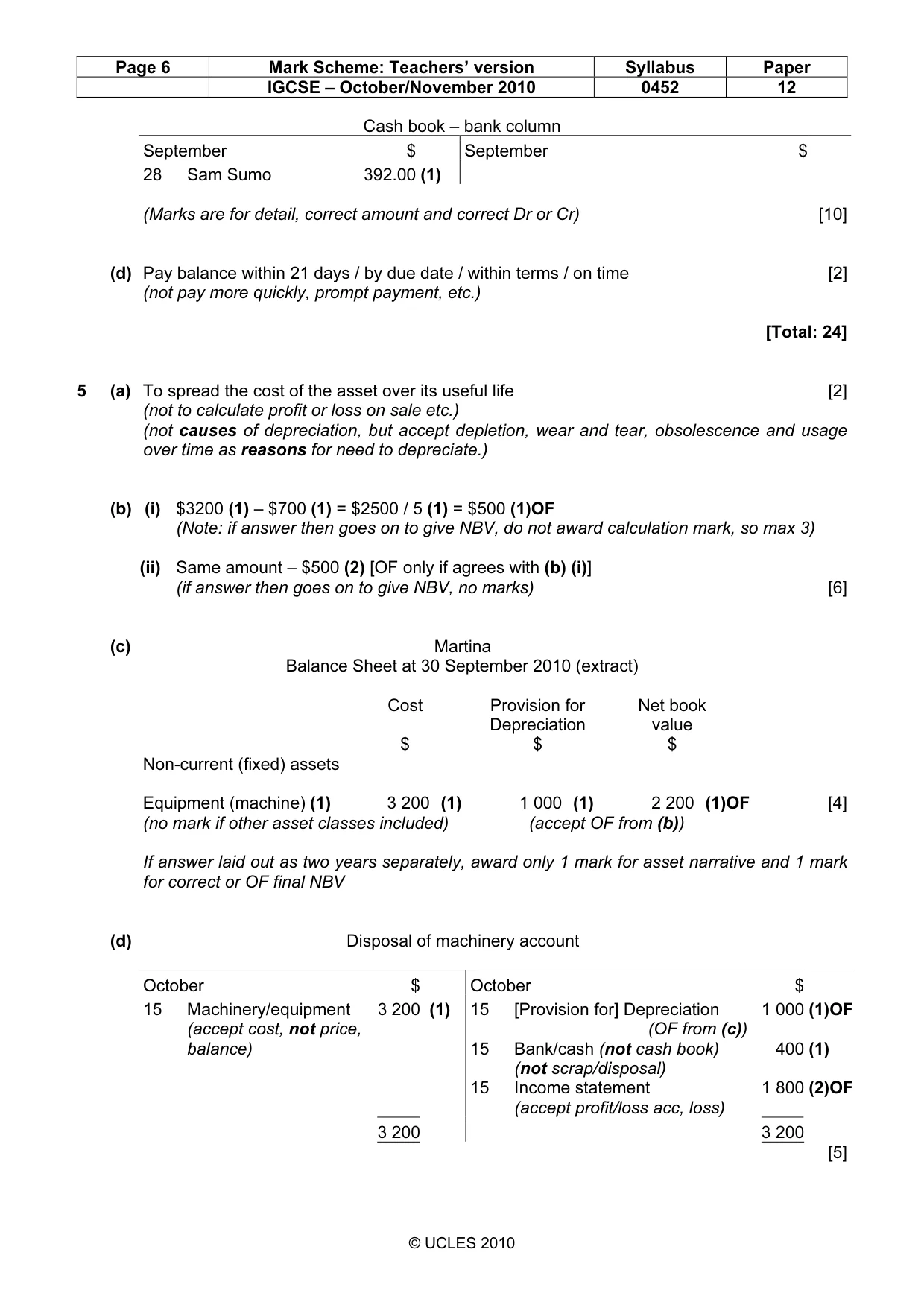 Mark scheme, page 6 of 8
