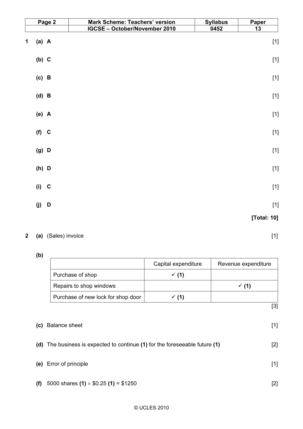 Mark scheme, page 2 of 6