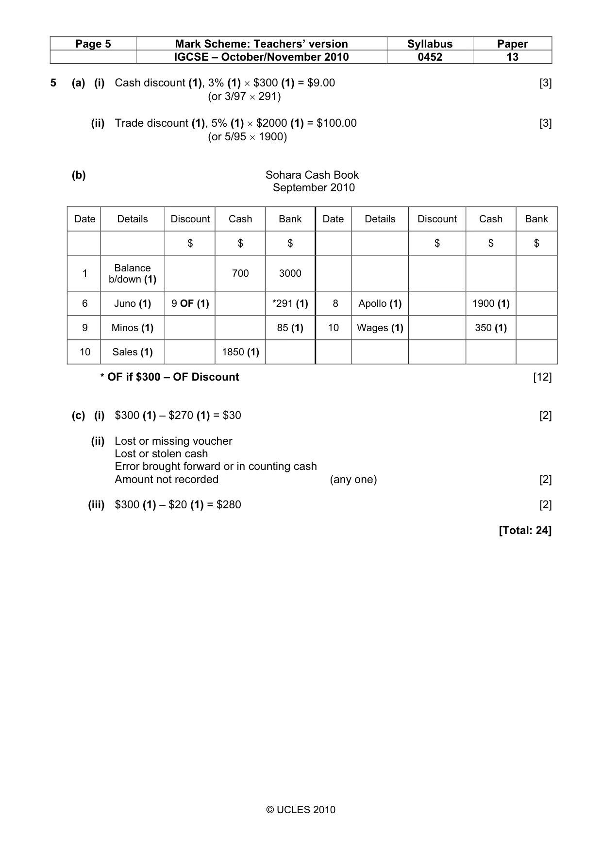 Mark scheme, page 5 of 6