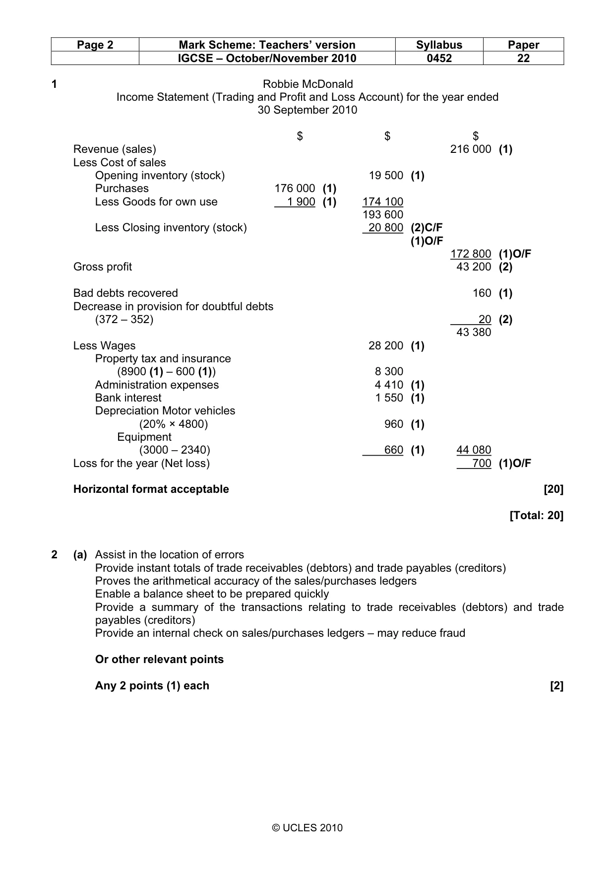 Mark scheme, page 2 of 9
