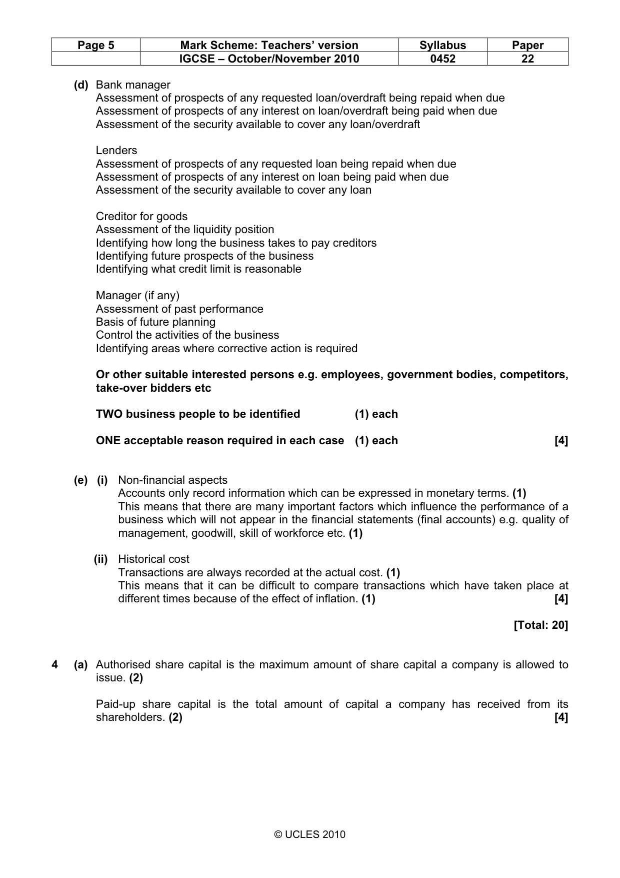 Mark scheme, page 5 of 9