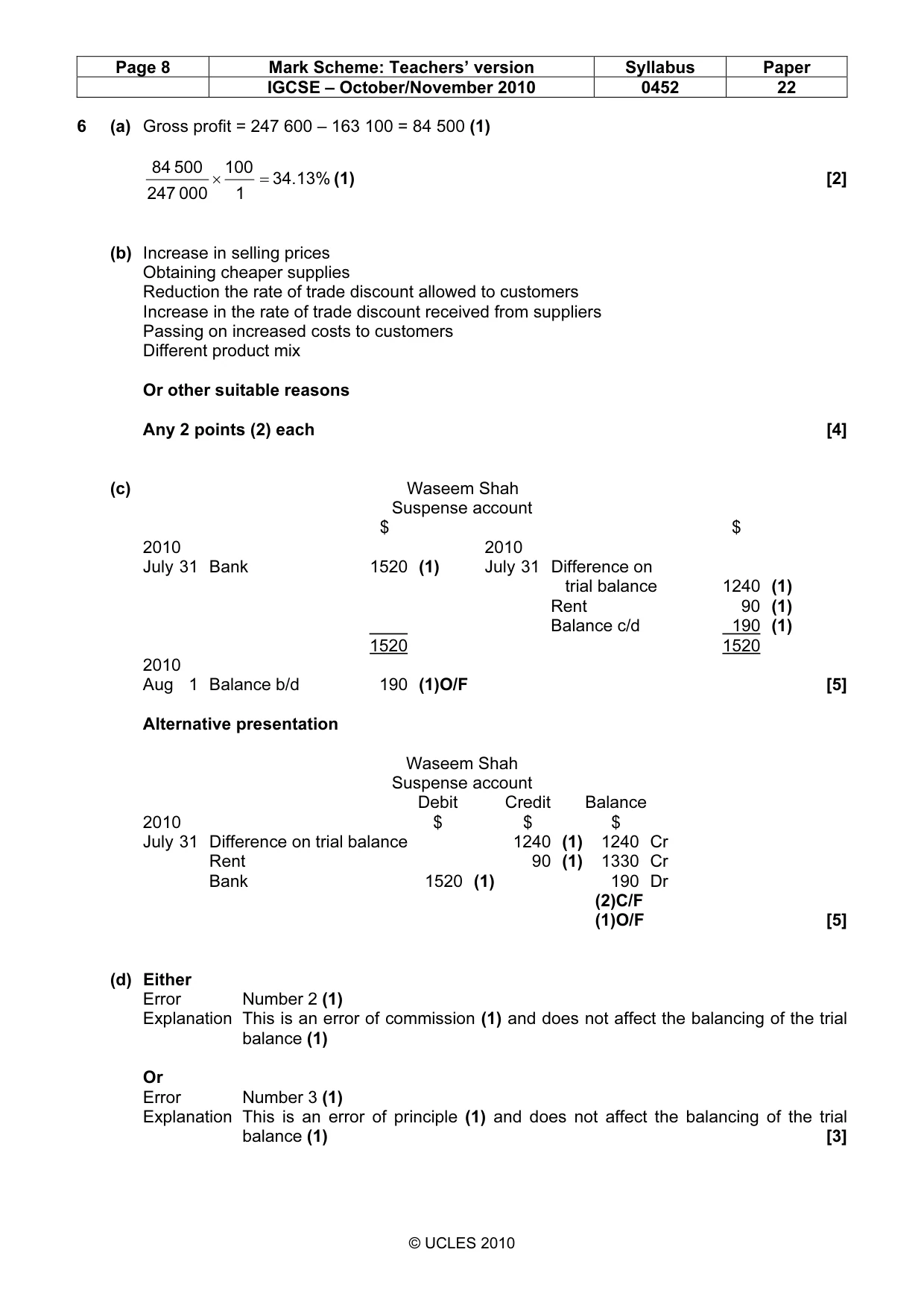 Mark scheme, page 8 of 9